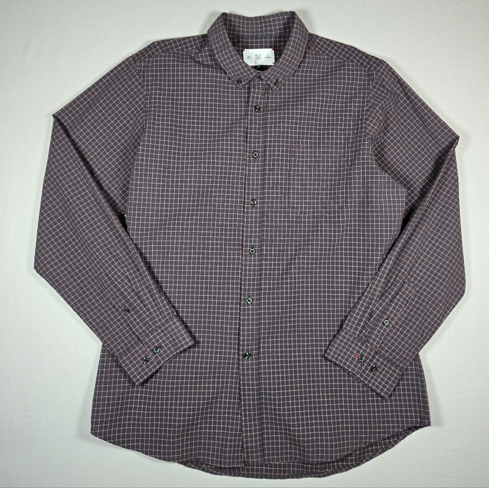 RVYC Men's XXL Checkered Button Down Shirt Maroon Black NWT